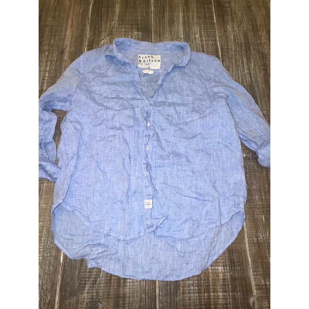 Frank & Eileen Eileen Blue 100% Linen Button Down Shirt Womens M Italian Fabric